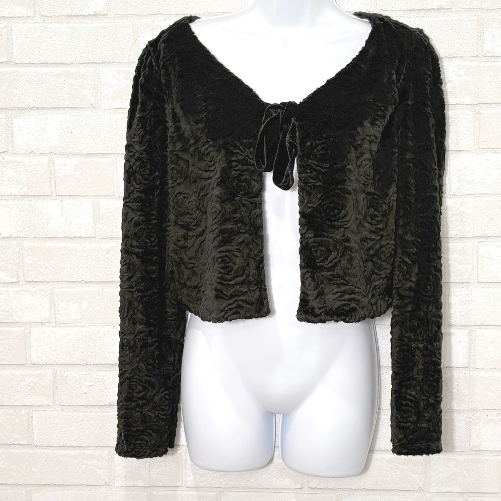 Black Velvet Cropped Whimsigoth Jacket Cardigan L Romantic Goth Fairy Grunge